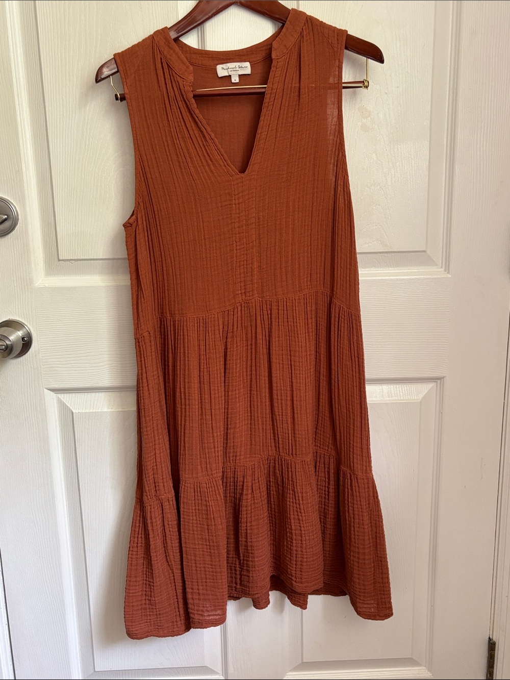 Micheal Stars Brown Rusty Gauzy Tiered Sleeveless Dress Slub Cotton Size Small